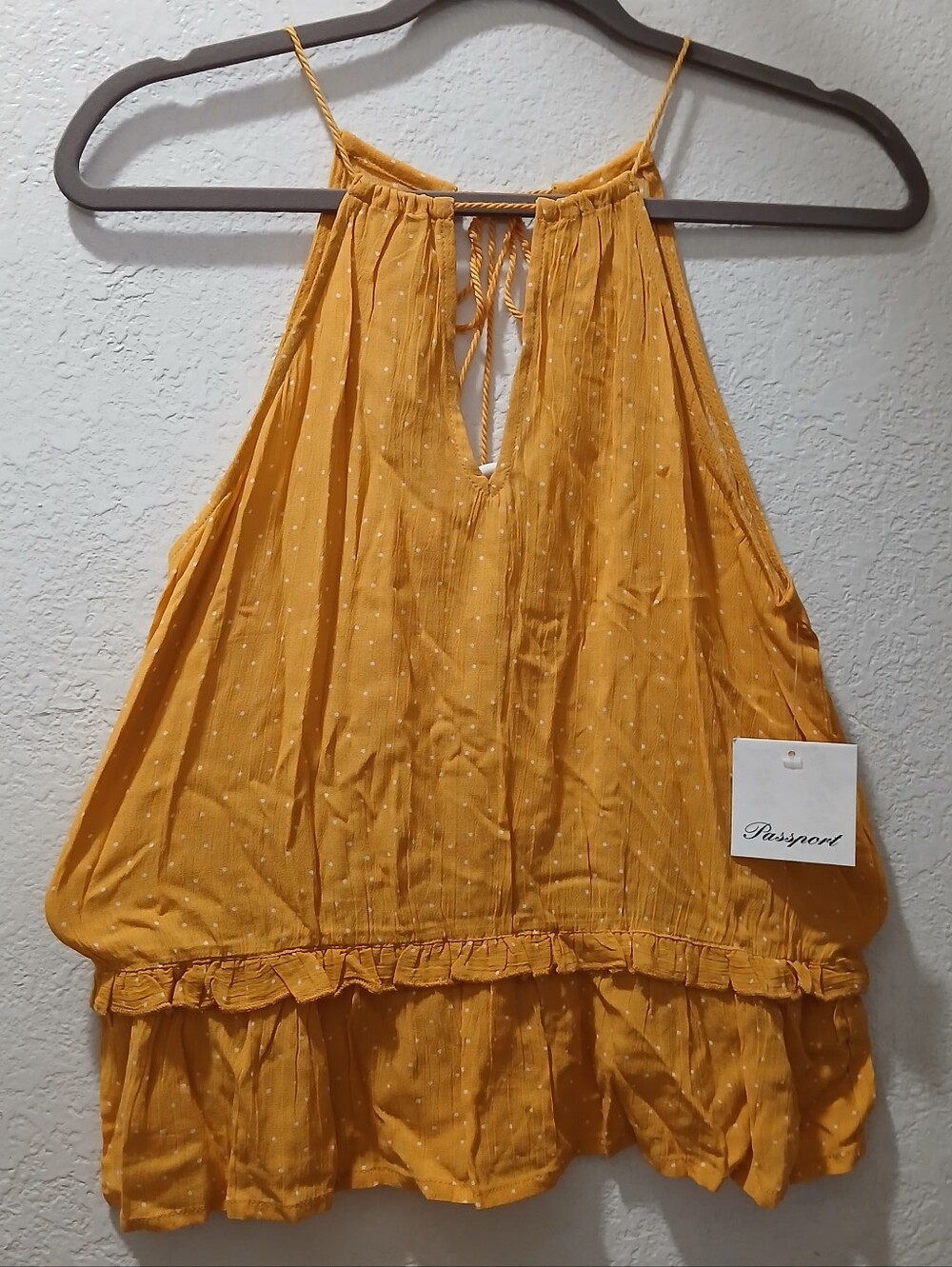 New Passport size M Mustard Halter Ruffle Camisole